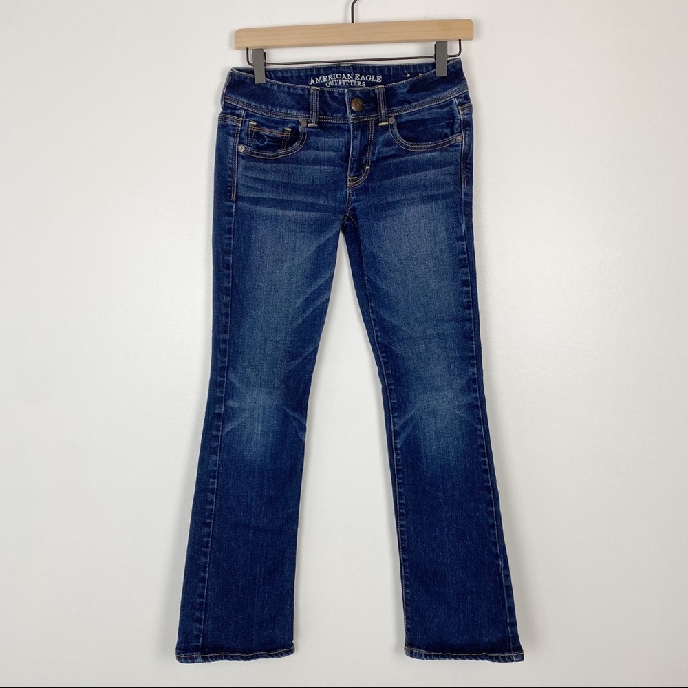 American Eagle dark wash Kick boot stretch jeans size 2 short